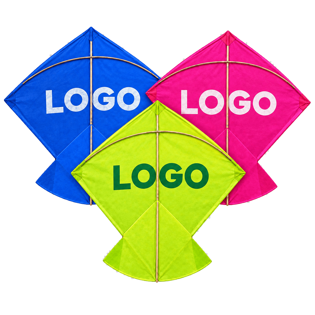 Coloured kites with sample logo printing